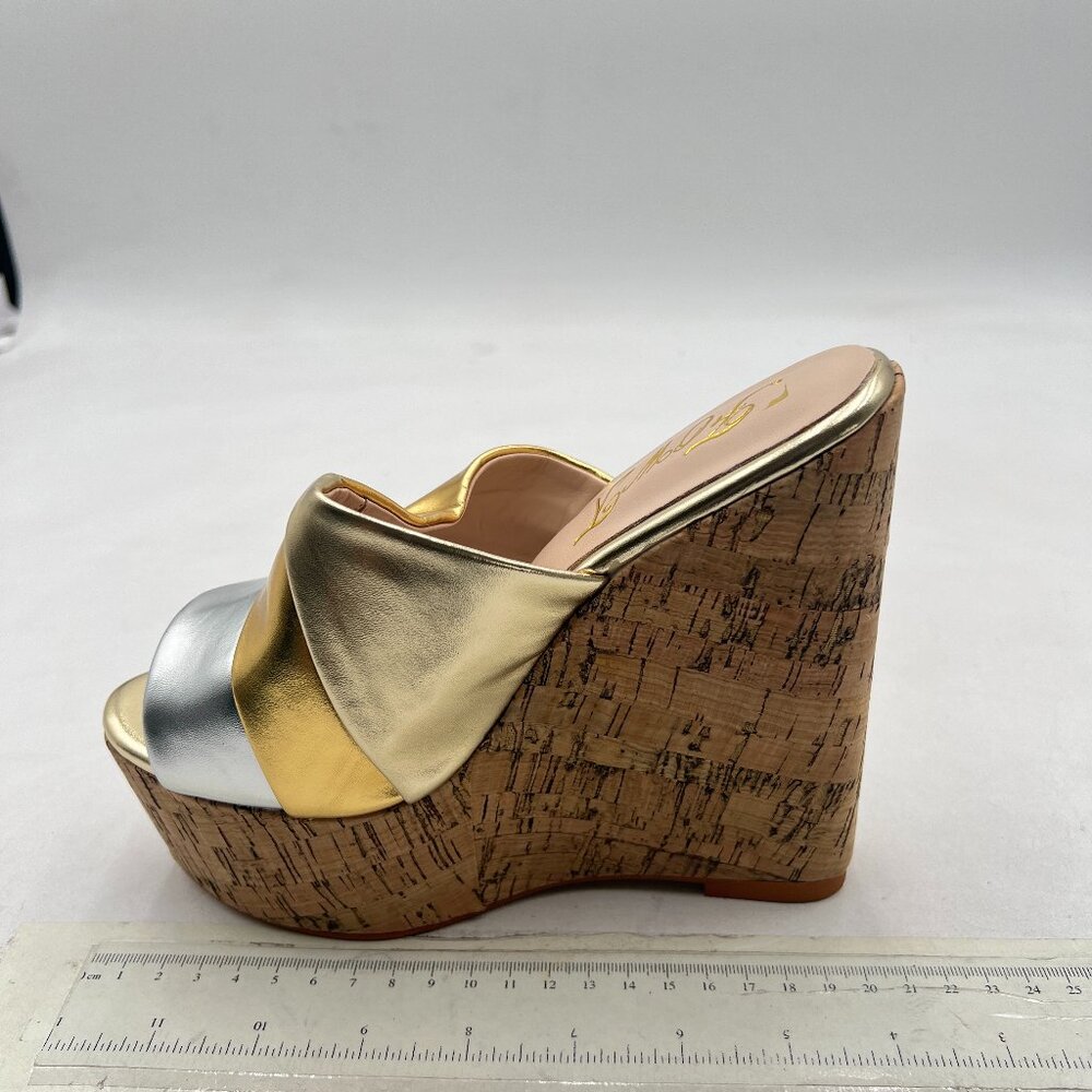 FOWT Gold High Wedges Heel Slide Sandal Open Toe Platform Slippers Mules Outdoor
